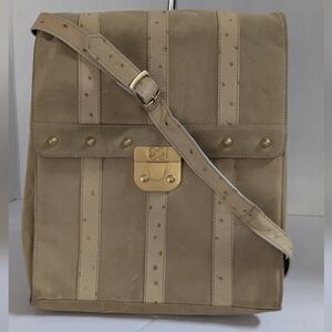 Escada Beige Suede Crossbody Bag with Gold Hardware